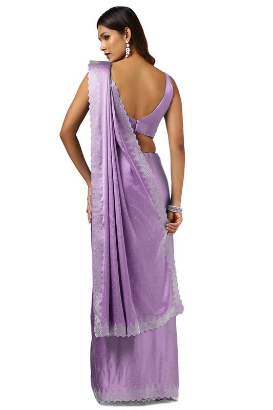 Soch Womens Lavender Satin Saree With Stone Work