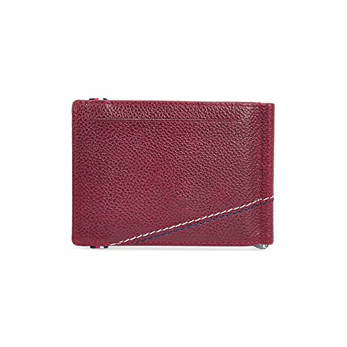 Tommy Hilfiger Adriel Leather Moneyclip for Men - Burgundy, 6 Card Slots