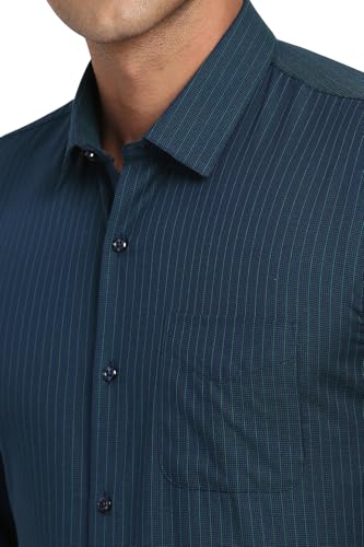 Peter England Men's Striped Regular Fit Shirt (PESFWNUBI53848_Navy