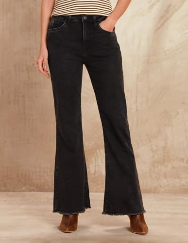 U.S. POLO ASSN. Women High Rise Flared Fit Jeans (UWAW25JEN388_Dark Grey_28)