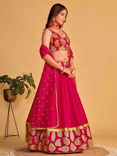 Zeel Clothing Women's Sequins Embroidered Georgette New Semi stitched Lehenga Choli With Dupatta (5062-Pink-Wedding-Designer-New; Free Size)