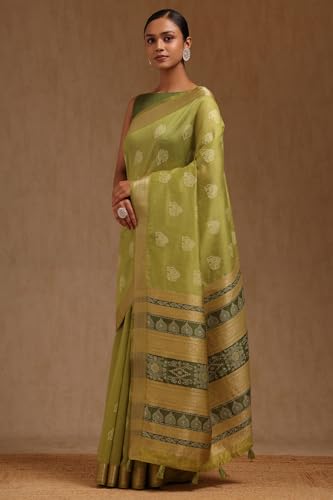 Soch Womens Light Green Tussar Woven Design Saree