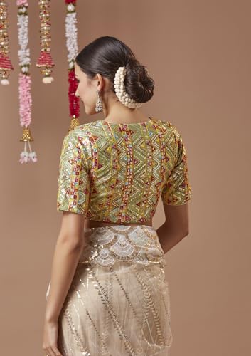 SALWAR STUDIO Pista Green Georgette V Neck Readymade Blouse