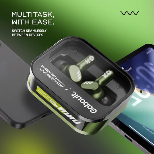 GOBOULT Newly Launched Tenet Pro with ANC TWS Earbuds, 75H Playtime, Amp App Support, 32dB ANC, Quad Mic ENC, Dual Device Pairing, 13mm Driver Ear Buds, Bluetooth 6.0 Wireless Earbuds (Olive Green)