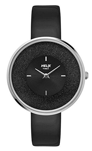Helix by Timex TIMEX Leather Analog Women's Watch-Tw031Hl06 (Black Dial Black Colored Strap)