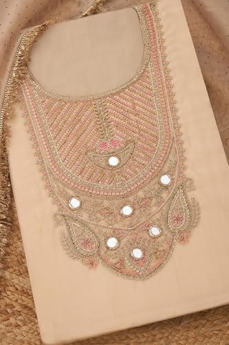 Soch Womens Beige Tissue Embroidered Unstitch Dress Material With Cutdana