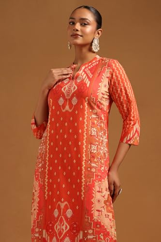 Soch Womens Orange Cotton Ikkat Kurta Set