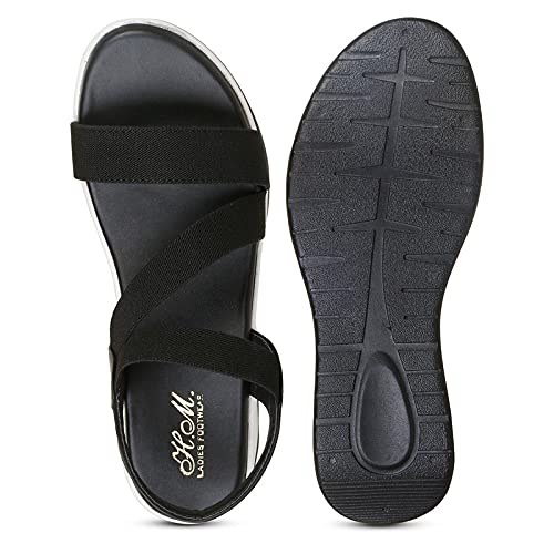 H.M. Flat Sandal, Slipper For Women's And Girl's (BLACK, 7)