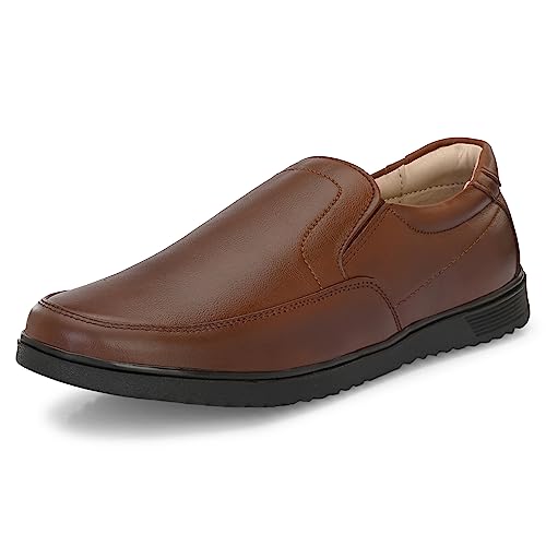 Blue Leather By Centrino Slip-On Men's Formal Shoe | Stylish with Soft Cushioned Insole | Trendy Non Lace-Up Design | Durable Leather with Anti-Skid Sole | Perfect for Formal Wear_3930-2_Brown_9