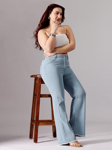 Miss Chase A+ Women's High Rise Regular Stretchable Denim Bootcut Shaping Jeans (APSS22DEN12-19-167-40, Powder Blue, 40)
