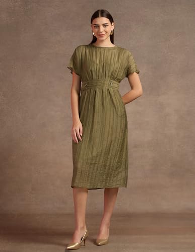 U.S. POLO ASSN. Women's Polyester Fit and Flare Midi Casual Dress (UWAW24DRS145_Brown