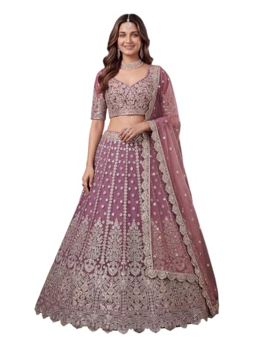 Zeel Clothing Women's Zari Sequins Embroidered Work Soft Net Lehenga Choli With Dupatta (6013-Purple-Womens-Lehenga-Choli-New; Free size)
