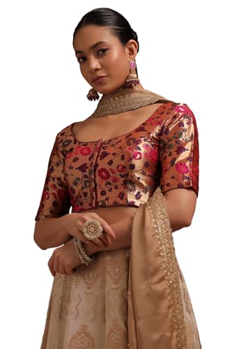 Soch Womens Wine Tussar Floral Print Padded Blouse