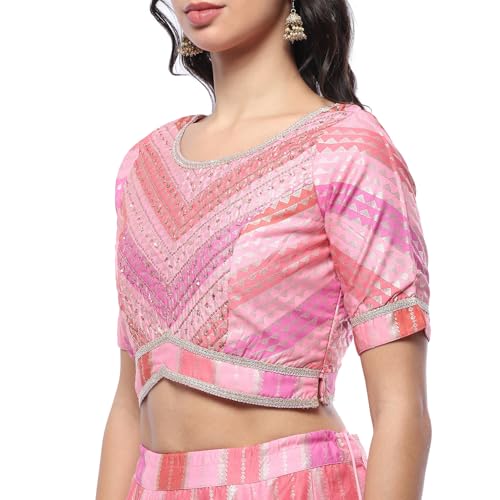 Pink Polyester Straight Lehenga Set