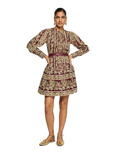 Label RITU KUMAR Brown Stripe Floral Short Dress