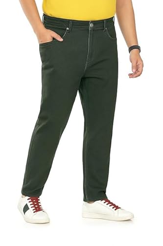 Pluss Tribe - Plus Size Jeans for Men - Relaxed Fit - Denim Jeans - Olive Raw - Size 52 - Ideal for Casual, Office