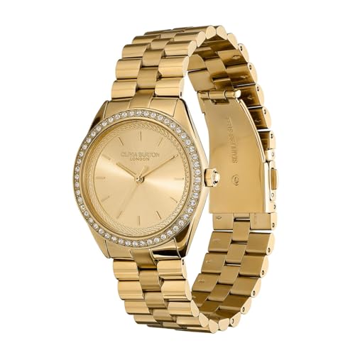 Olivia Burton Bejewelled Qtz Basic Light Gold Round Dial Women's Watch|Ionic Plated Thin Gold Steel Material|Gold Color Band - 24000135