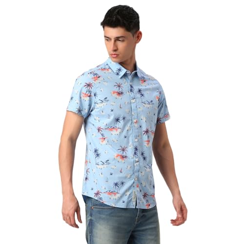 Being Human Light Blue Slim Fit Regular Collar Men's Shirt Clothing