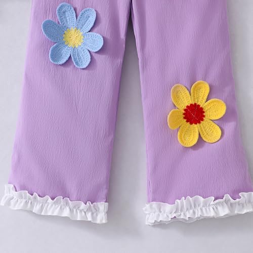 Hopscotch Girls Full Sleeves Lilac 2-Pc Floral Applique Ruffle Trim Pant Set For Age (3-4 Years)