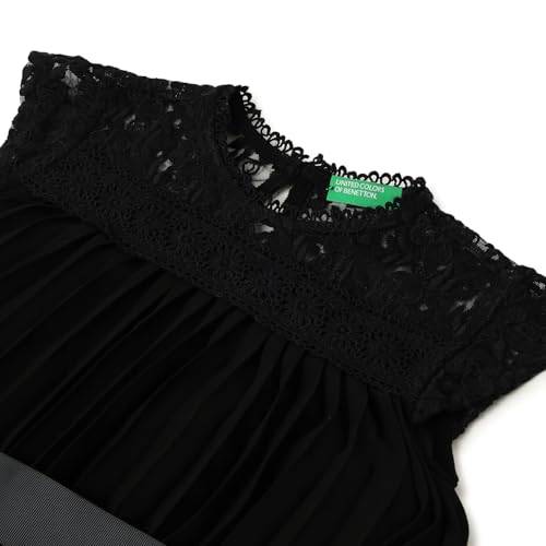 UNITED COLORS OF BENETTON Regular Fit Round Neck Embroidered Lace Insert Perma Pleat Dress (Size: 3-4 Years)-25P4POLDR0RFI100 Black