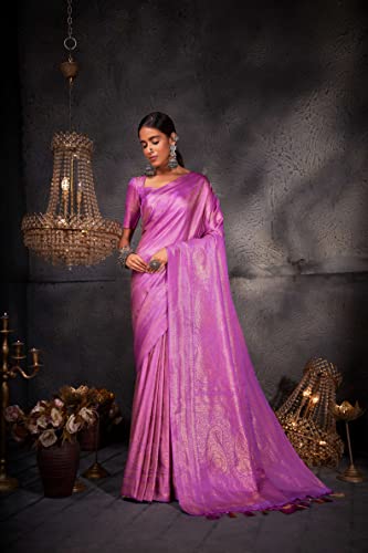 Vardha Women's Kanchipuram Art Silk Saree with Unstitched Blouse Piece - Gold Zari Woven Work Sarees for Wedding (Aashni Silk_517)