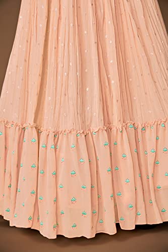 FUSIONIC Thread With Pearl Peach Ruffle Lehenga