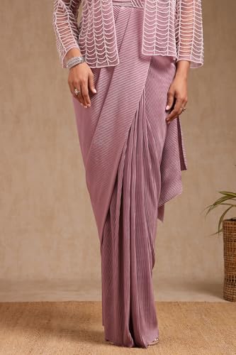 Soch Womens Purple Nylon Blend Solid Ready To Wear Saree With Beads