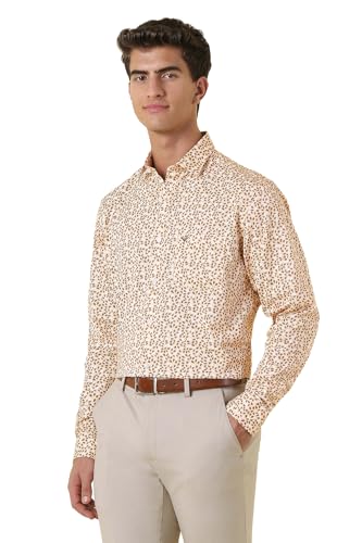 Men Beige Print Full Sleeves Formal Shirt