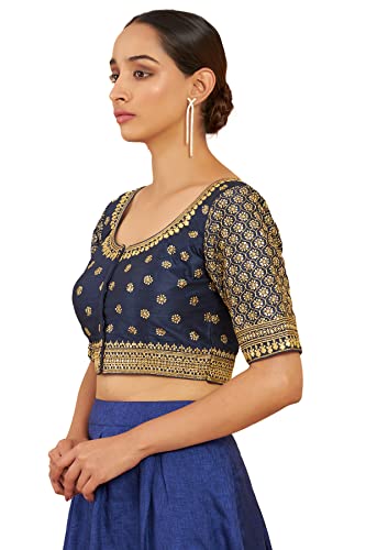 Soch Navy Blue Art Silk Embroidered Blouse