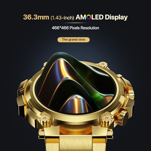 Fire-Boltt Dominian 36.3mm (1.43 inch) AMOLED Display, Stainless Steel Design, 466 * 466 px Resolution, Bluetooth Calling, Multiple Sports Modes, Health Mode, IP67, Weather Updates (Gold)