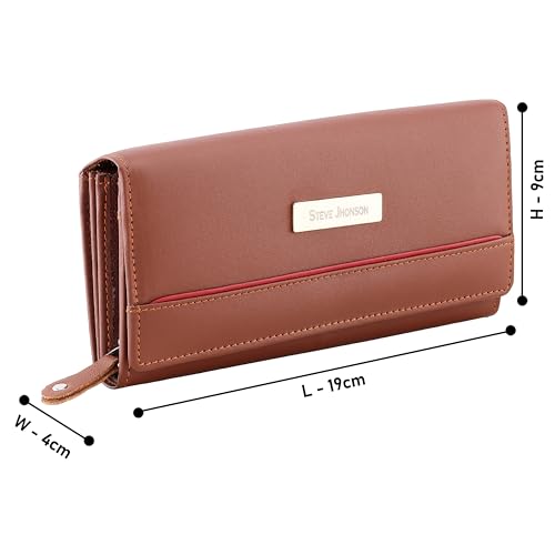 Steve Jhonson Pure Leather Wallet for Women - Women Wallet with ID Card Holder - Hand Clutches for Women - Mini Ladies Wallet with Coin Pocket (TAN)