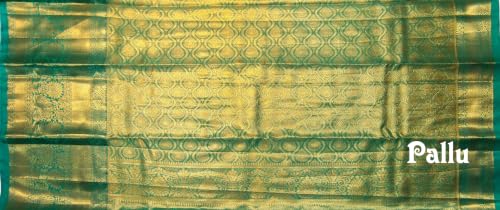VFCollections Women's Traditional Handloom Kanchipuram Silk Pure Pattu Saree Purple & Teal Green Royal Wedding Border & Floral Butta With Rich Zari Woven Design | Bridal Saree | Unstitched Blouse