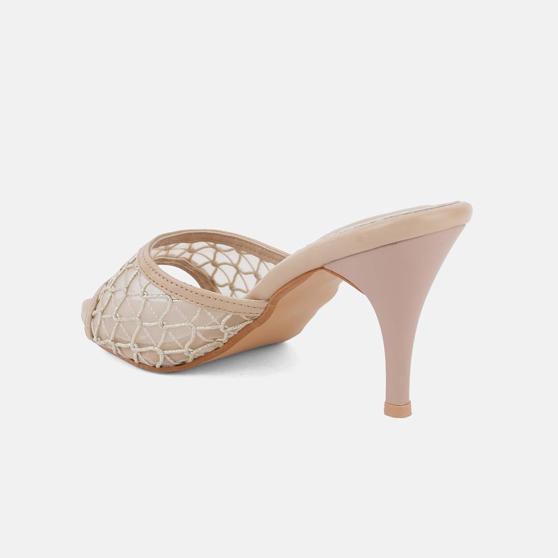 DROP BOLD Stylish Heels Women’s Beige Mesh Stiletto Sandals | Slip-On Party Heels for Girls & Women | Open Toe Fashion Mules