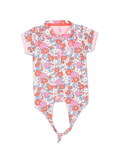 Girls Pink Short Sleeve Printed Polo Shirt