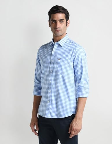 Arrow Sport Mens Blue Gingham Collared Neck Long Sleeve Men's Shirts (ASAEOSH1192_Blue_40)