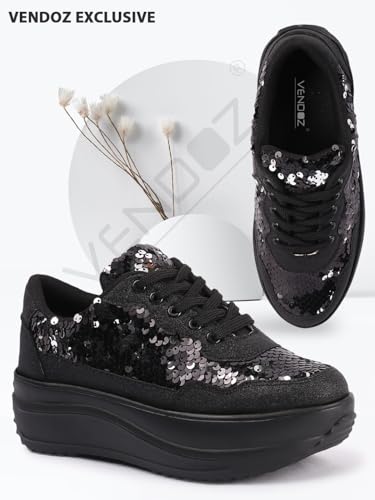 LENSBURY Women's Shoes for Walking Wedding Party Bridal Casual, Sports, Slip-On, Lightweight Lace up Athletics Slipon Running Sneaker for Ladies and Girls LBCNV4026BL-36 Black