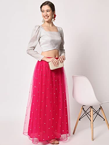 studio rasa Women's Plus Size Cotton Tissue Sheer Sleeves Readymade Saree Blouse for Festive Wedding Party (TPWC12309-2XL_BL_Silver_2X-Large)