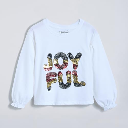 Hopscotch Girls Sequin Embellished T-Shirt in White Color for Age (12-24 Months)