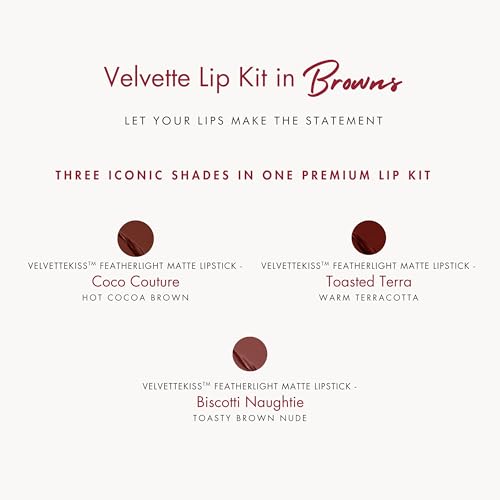 HYUE Velvette Kiss Gift Set | Feather Light & Powder Matte Finish | Long-Wear Intense Color | With Jojoba, Almond & Gooseberry Extracts (Browns)