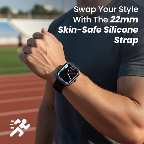 Toreto Eclipz Arc Smartwatch with 1.81" IPS Display, Bluetooth Calling, IP67 Water Resistance, 22mm Silicone Strap, 12-Day Battery, iOS & Android Compatible (Graphite Black)