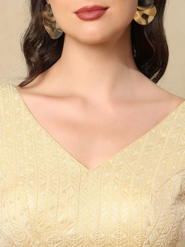 SALWAR STUDIO Golden Georgette V-Neck Readymade Sleeveless Saree Blouse