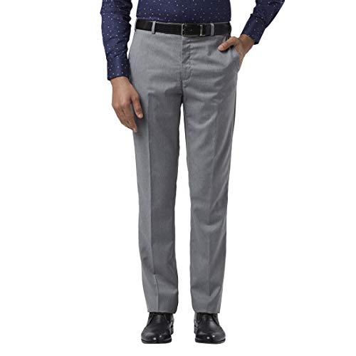 Raymond Solid Synthetic Grey Regular Fit Trouser