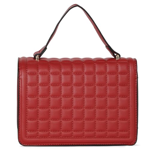 Fastrack Quilted Structured Satchel for Women, Girls and Ladies | with Detachable Sling Strap & Flap Button Closure
