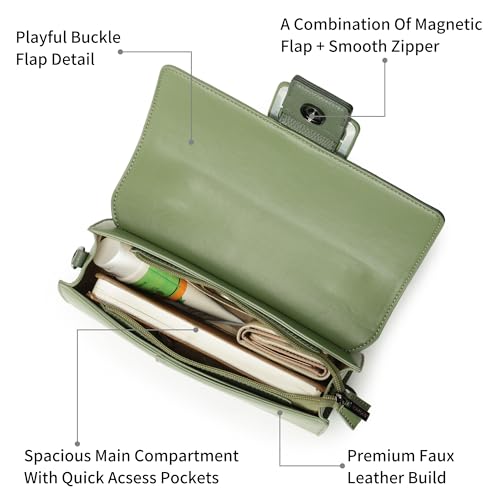 Fastrack Olive play satchel | Faux-Leather Women’s Handbag in olive | Buckle-Flap Design with Dual Carry Options & Spacious Interior