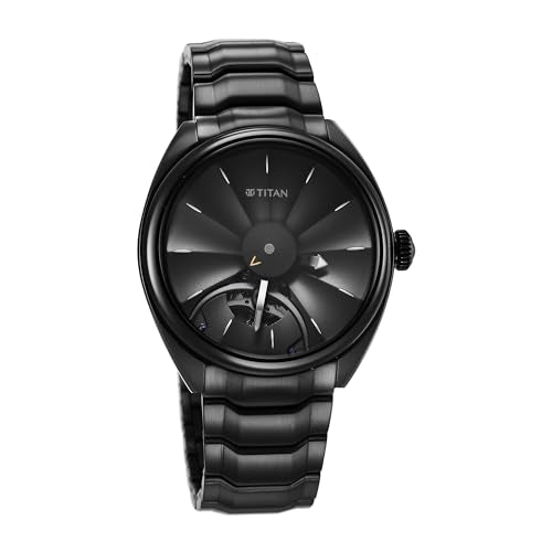 Titan Men Stainless Steel Stellar Analog Black Dial Watch-10011Nm01, Band Color-Black