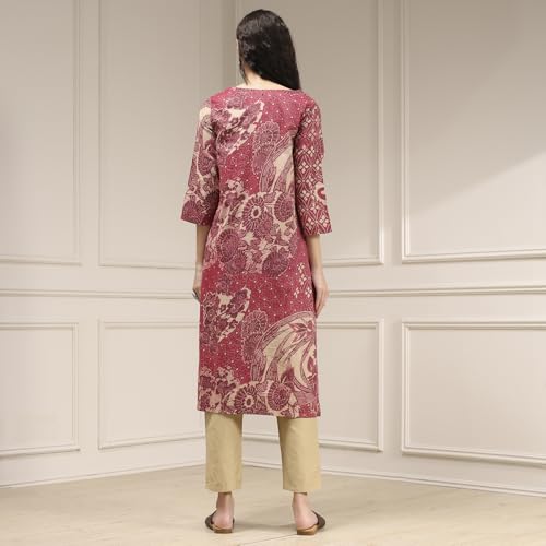 Biba Women's Cotton Printed Straight Kurta (ASRT30202AW25ONPN_Onion Pink