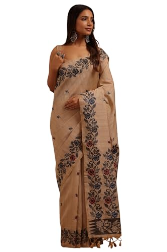 Soch Womens Beige Tussar Woven Design Saree