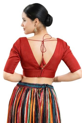SALWAR STUDIO-RED Silk Solid Readymade Blouse S-VF-0138-RED