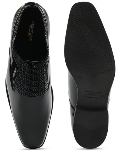 Liberty Fortune A998-07 Formal Lacing Oxford Shoes for Men with TPR Sole | PU Outsole | Comfortable & Lightweight | Cushioned Footbed | Durable & Trendy Design (Black 43 EU)