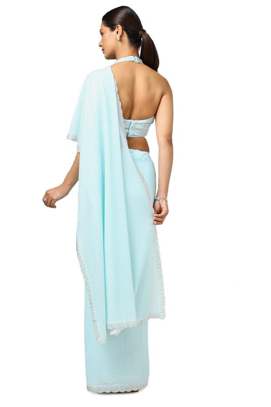 Soch Womens Turquoise Blue Georgette Embellished Saree With Sequins